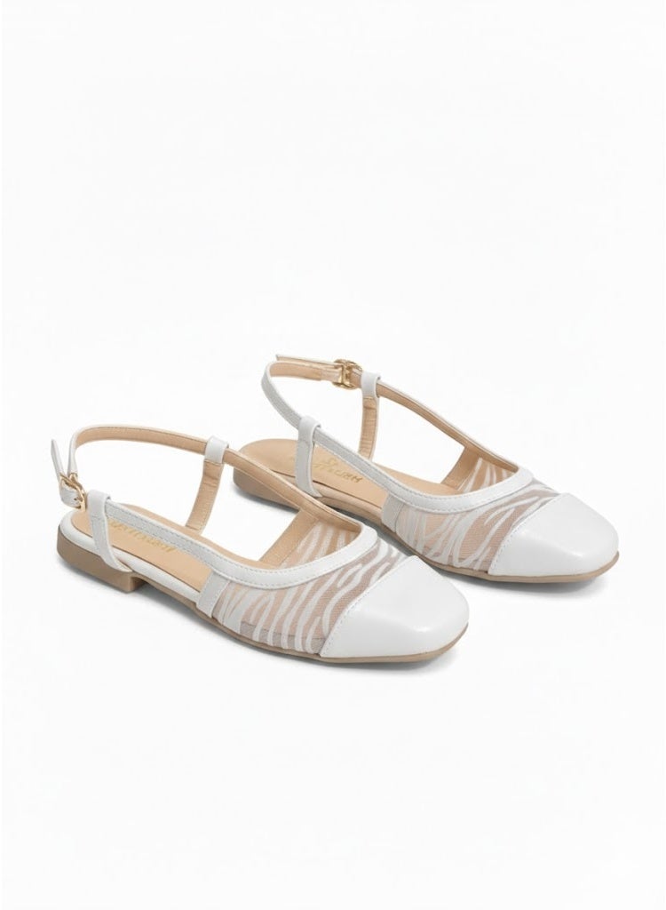 لايف ستيلاش  سابوه مسطح من الجلد مربع BF-803 - ابيض - Image 2